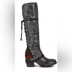 Freebird by Steven Coal Distressed Leather Brown Knee High Lace Boots 8 Womens